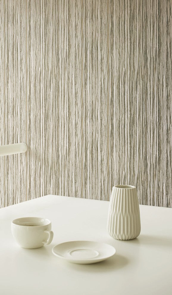 Natural Faux 2, Geometric Stone Wood Rustic Wallpaper, Cream, Roll, 21"x33'