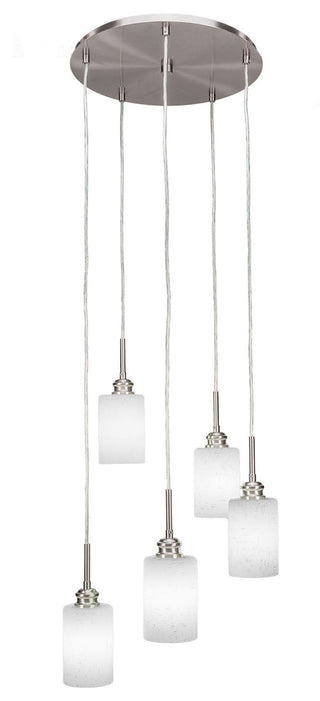 Edge 5-Light Cluster Pendalier, Brushed Nickel/White Muslin