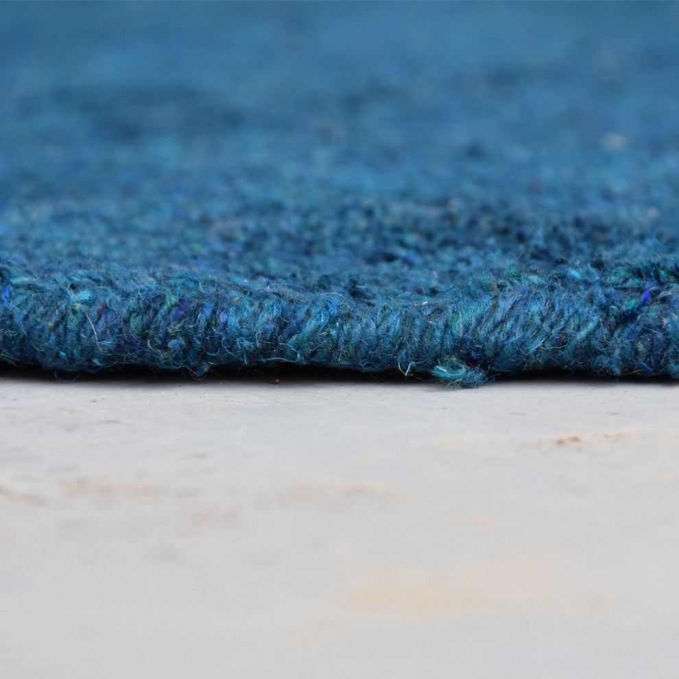 Hand Knotted Loom Silk Mix Area Rug Solid Blue