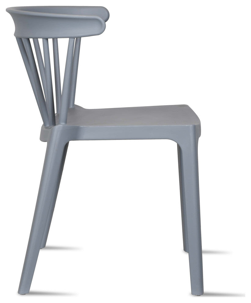 Set of 2 Dining Side Chairs, Plastic Indoor/Outdoor Stackable Patio Chair, Gray