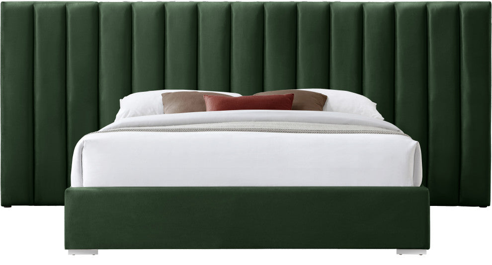 Pablo Velvet Upholstered Bed, Green, Queen