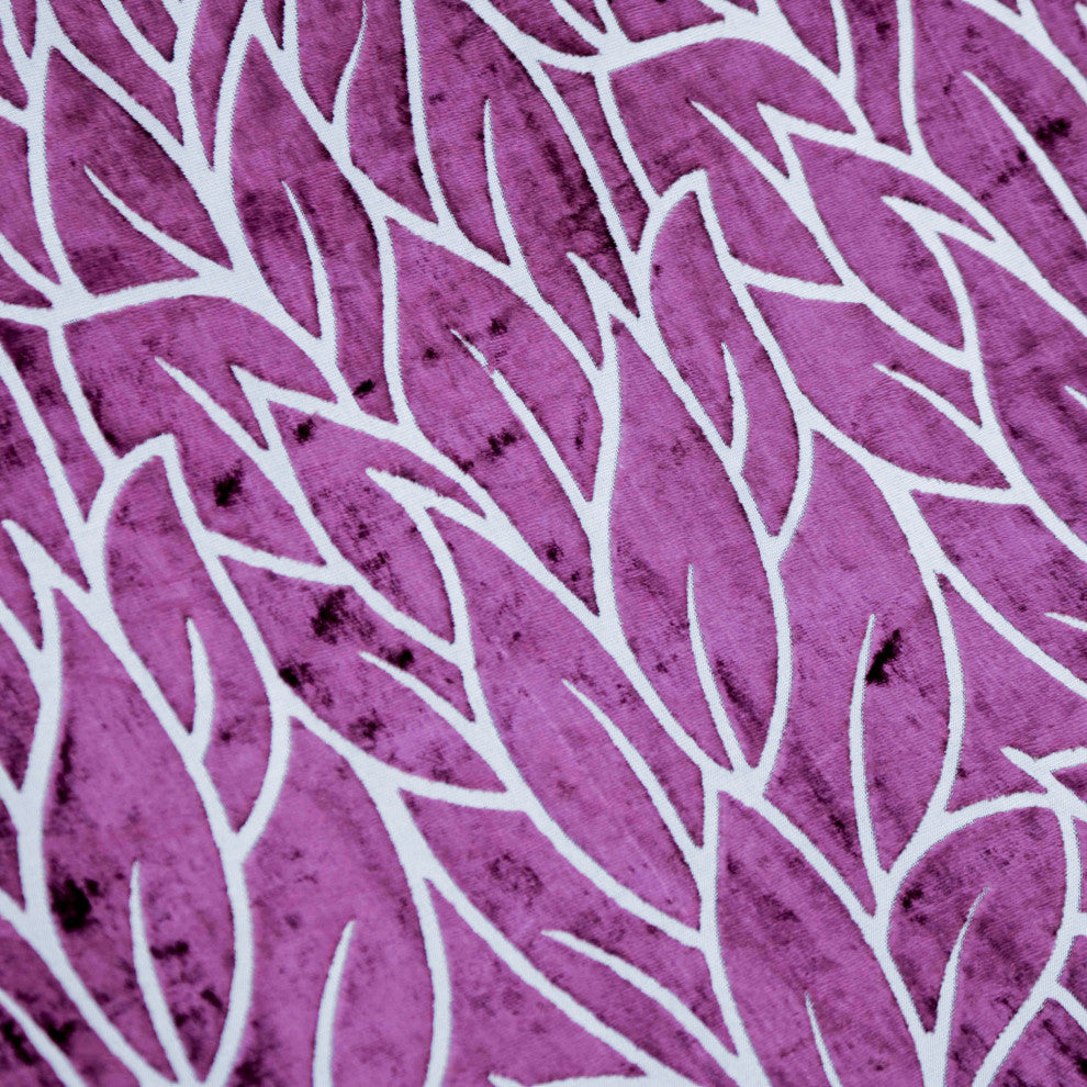 Purple Leaves Fabric By The Yard, Burnout Velvet Fabric, Upholstery, Drapery