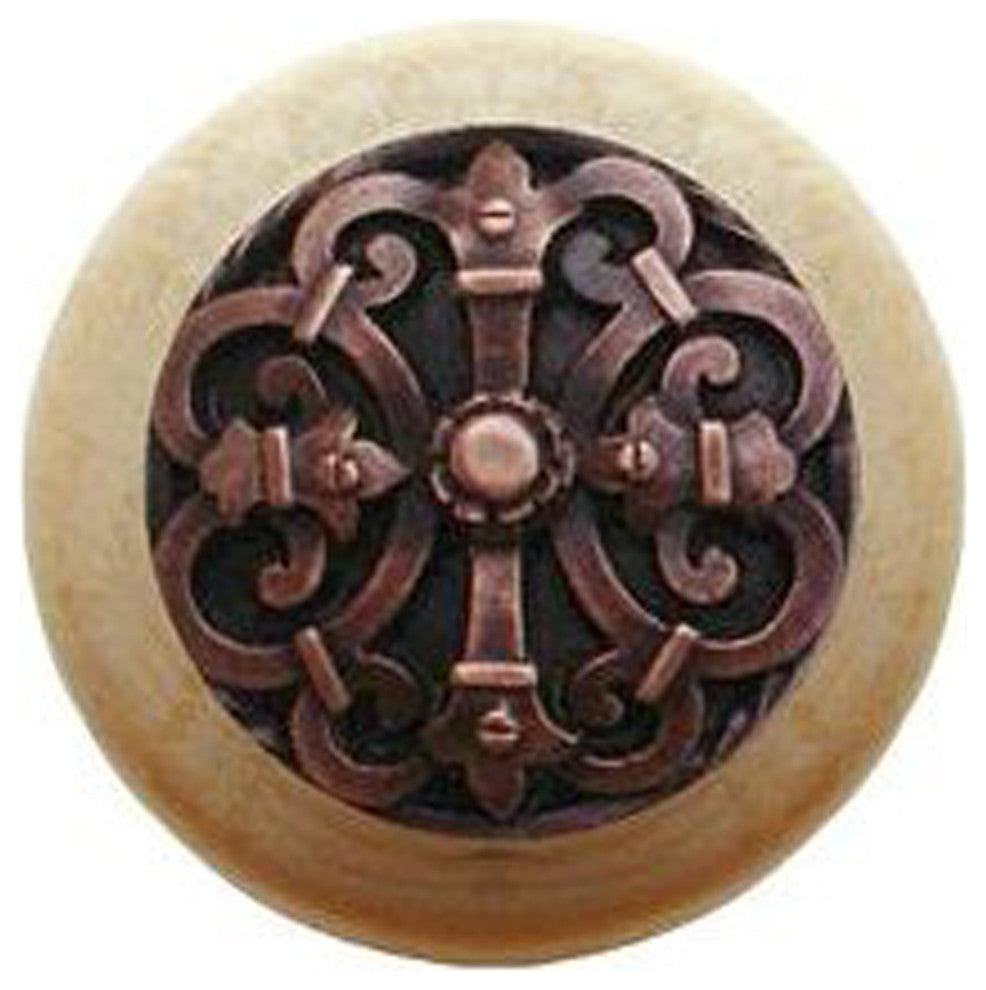 Chateau Natural Wood Knob, Clear Finish With Antique-Style Copper