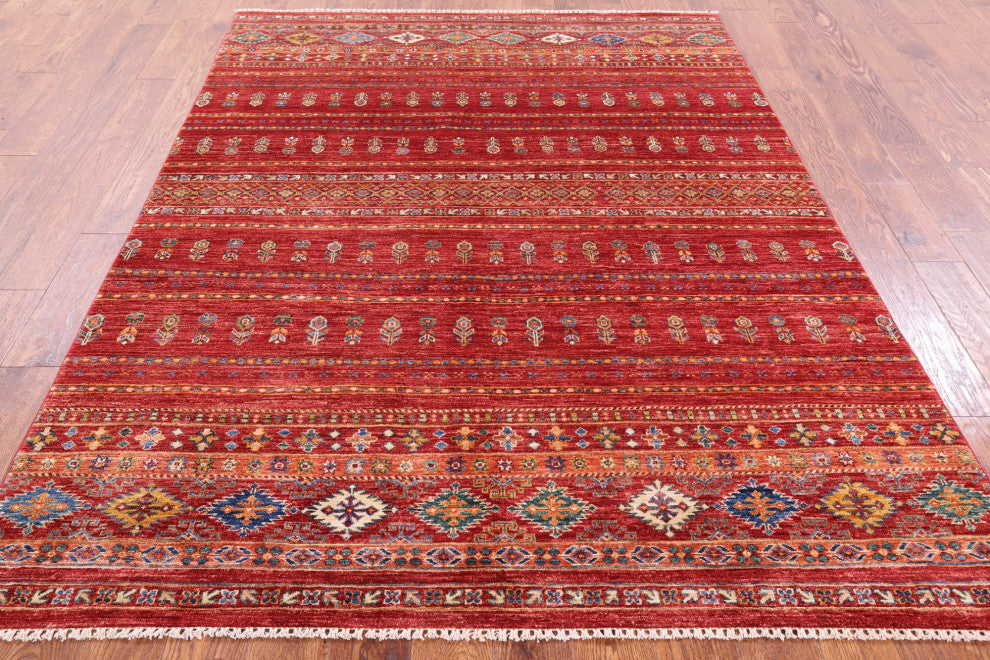 Super Kazak Khorjin Hand-Knotted Wool Rug 5' 10" X 7' 10" Q5349