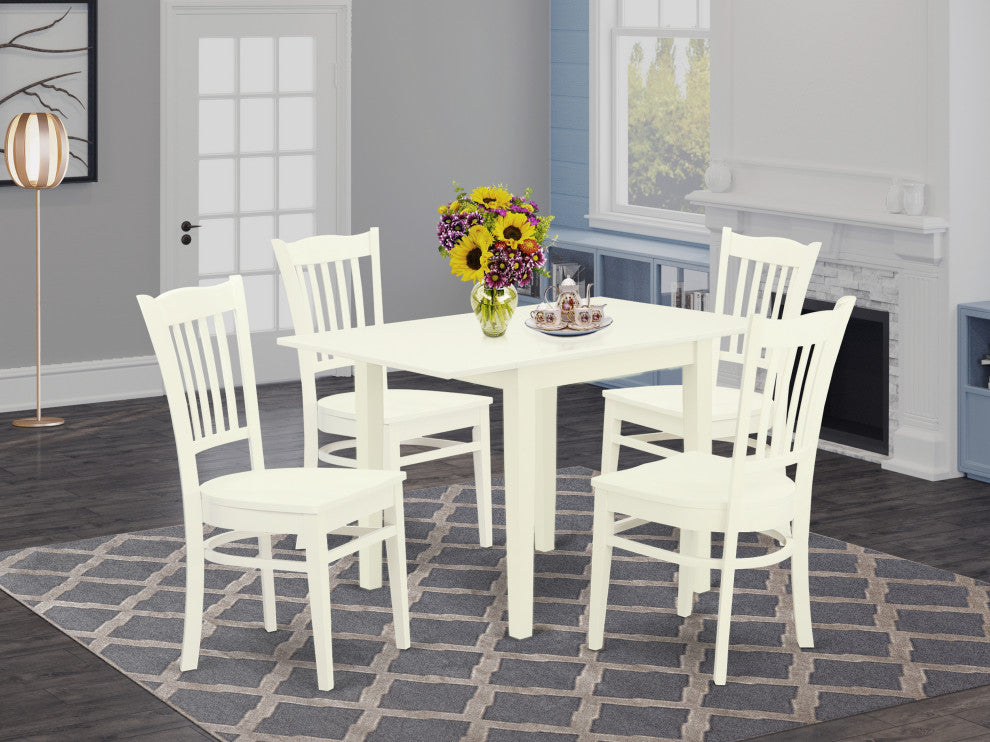 5Pc Dinette Set, Dining Table, 4 Dining Chair, Hard Wood Seat, Linen White