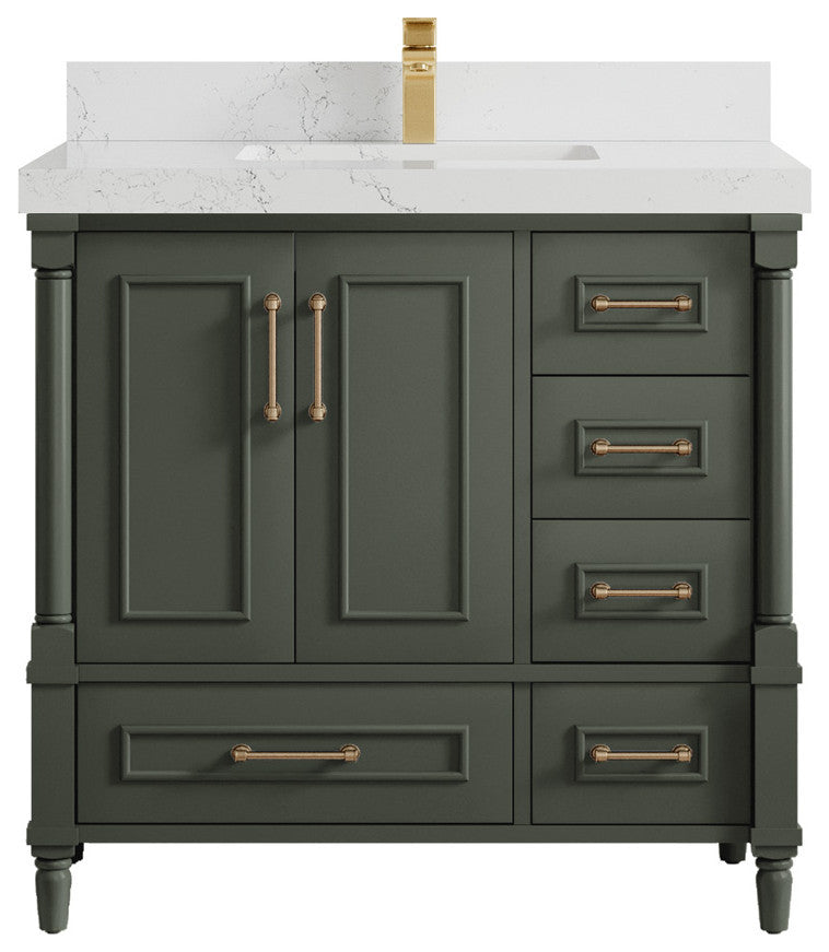 Aberdeen 36 Center Sink Bath Vanity in Pewter Green 2" Empira Quartz