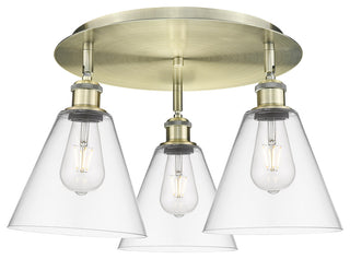 Berkshire-3 Light 20" Flush Mount-Antique Brass, Clear Glass Shade