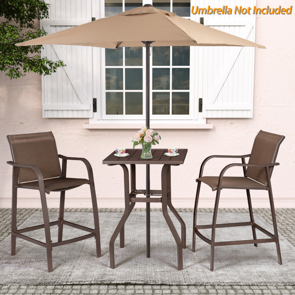 Aluminum Patio Bar Set Bar Stools and Table Set, Brown