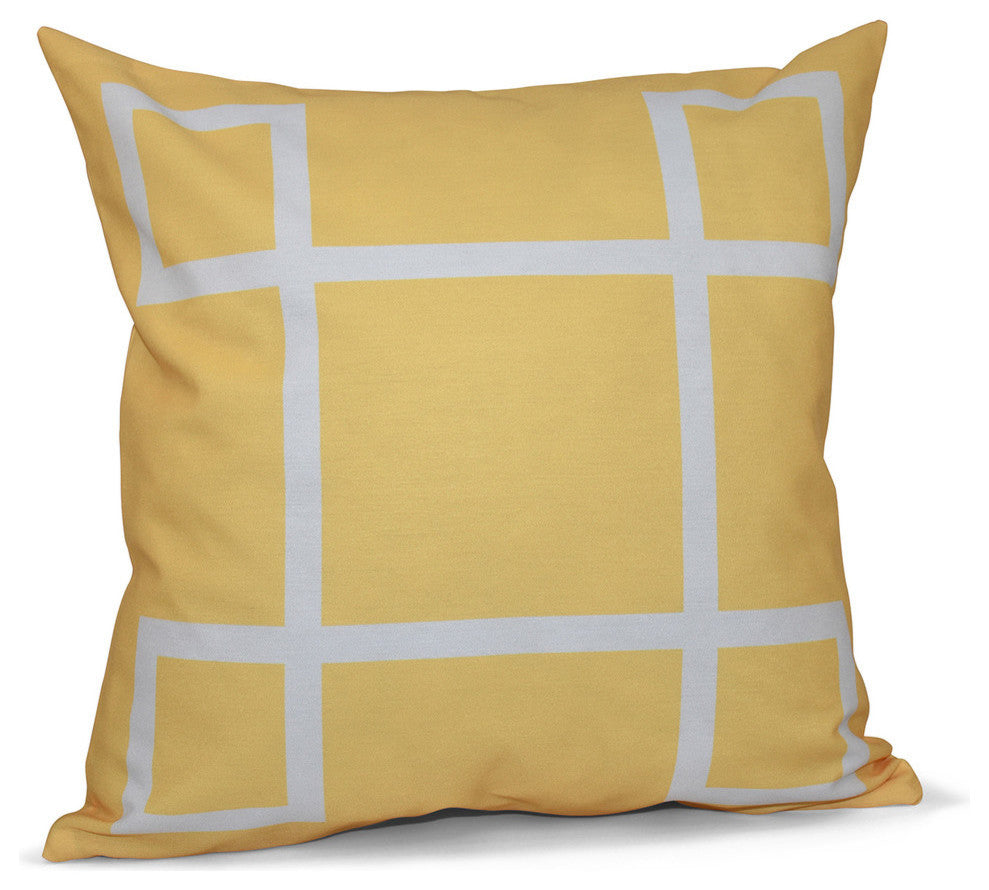 Geometric Decorative Outdoor Pillow, Lemon, 20"x20"
