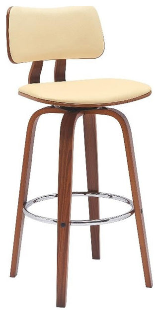 Armen Living Pico 30" Swivel Wood & Faux Leather Bar Stool in Walnut/Cream