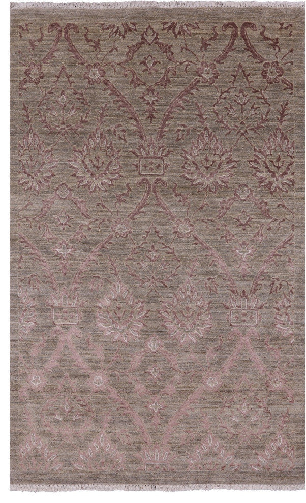 4' 1" X 6' 5" Contemporary Hand Knotted Wool and Silk Rug Q4849