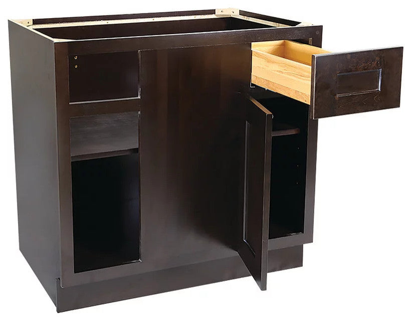 Blind Base Pantry Cabinet, Storage Drawer & Door With Adjustable Shelf, Espresso
