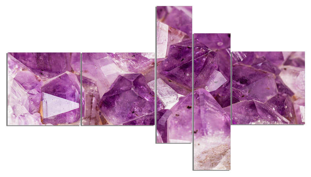 Purple Amethyst Macro, Abstract Canvas Wall Art Print, 60"x32", 5 panels