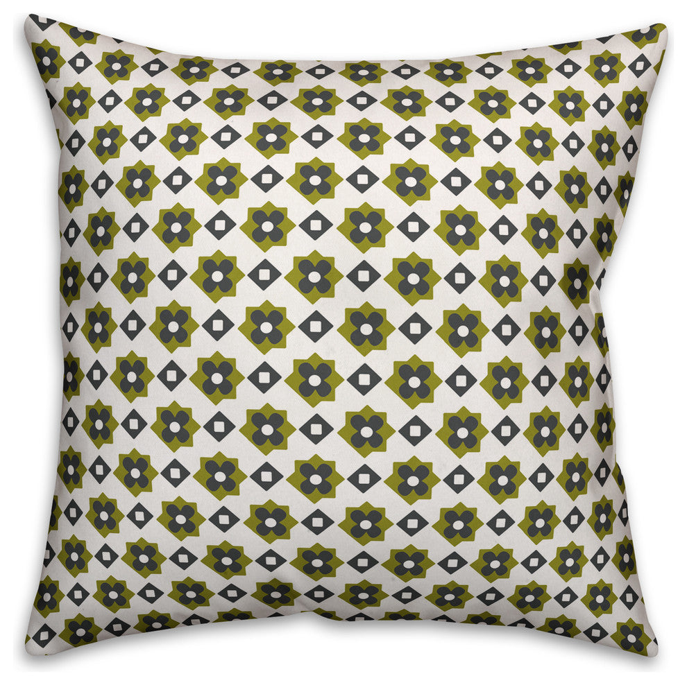 Green Flower Pattern Throw Pillow Cover, 16"x16"