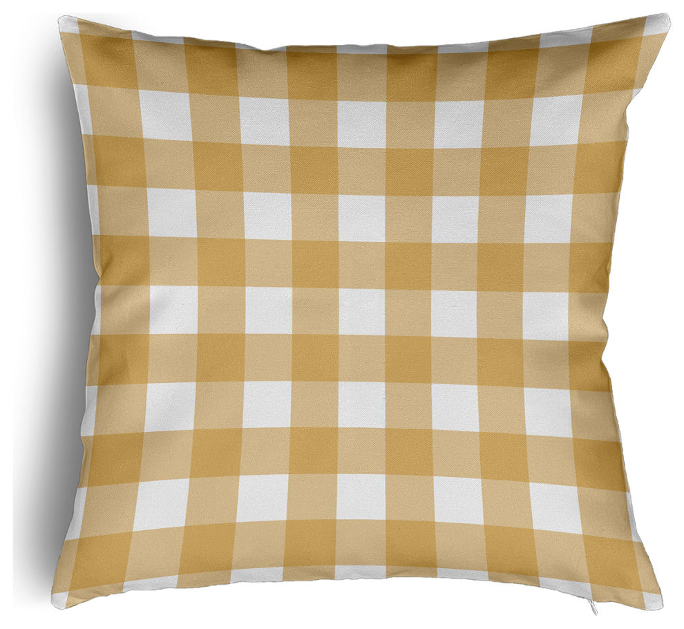 Gingham Plaid Accent Pillow With Removable Insert, Golden Mustard, 18"x18"