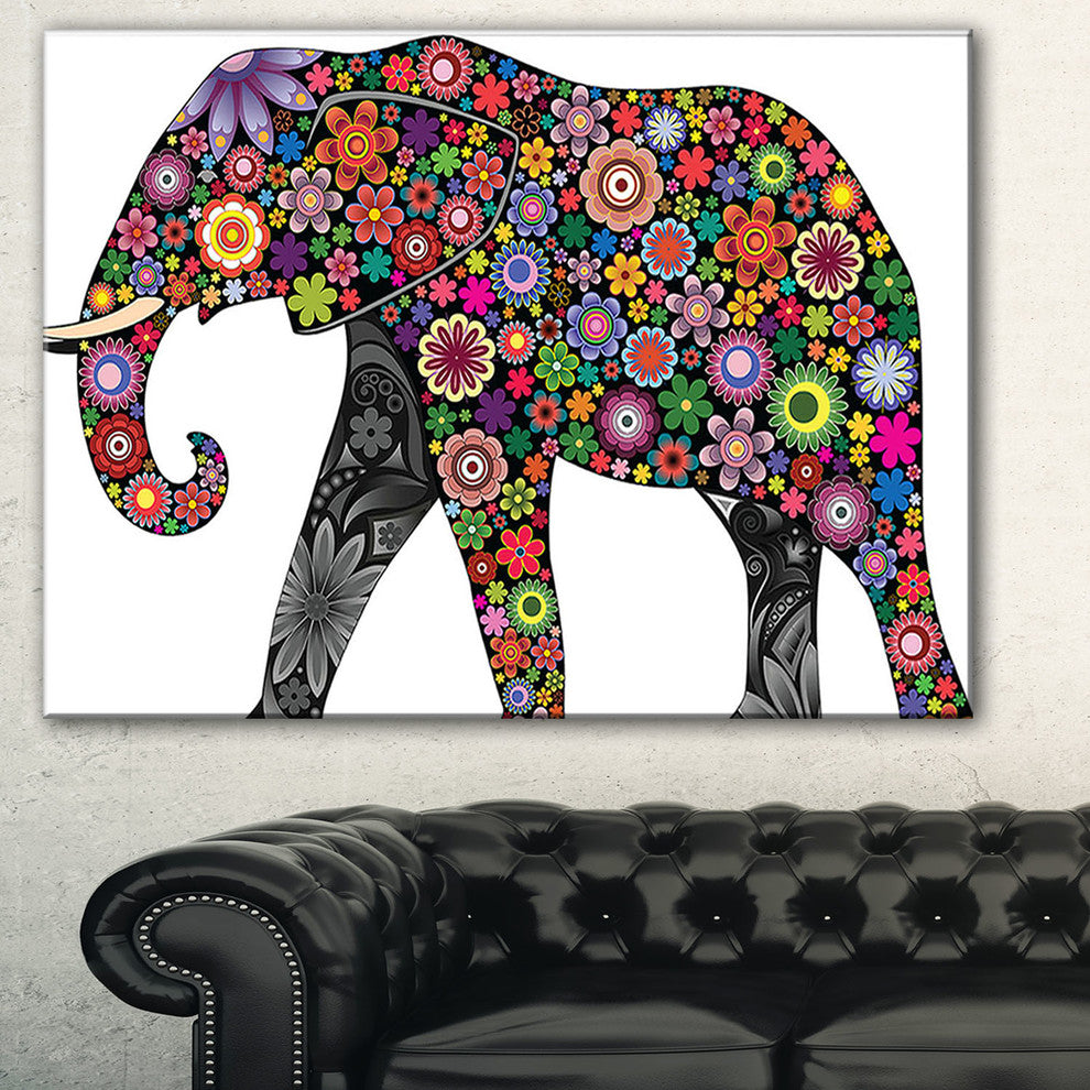 "Cheerful Elephant" Animal Digital Art Canvas Print