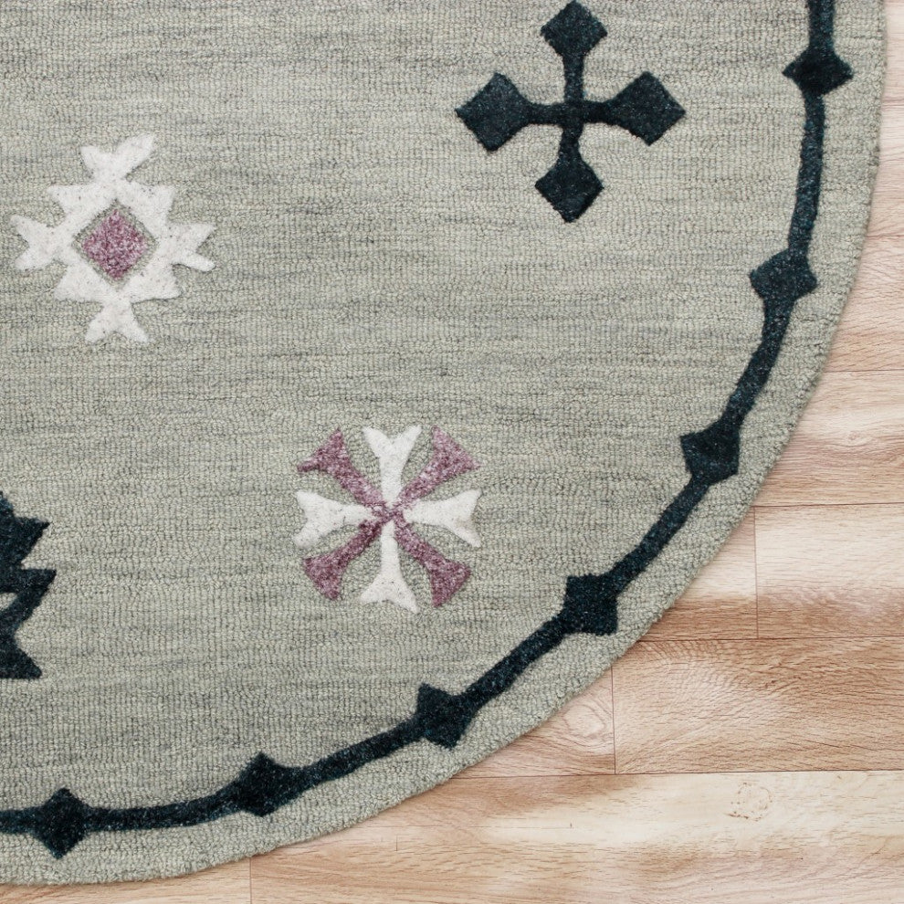 7" Round Gray Decorative Charm Area Rug