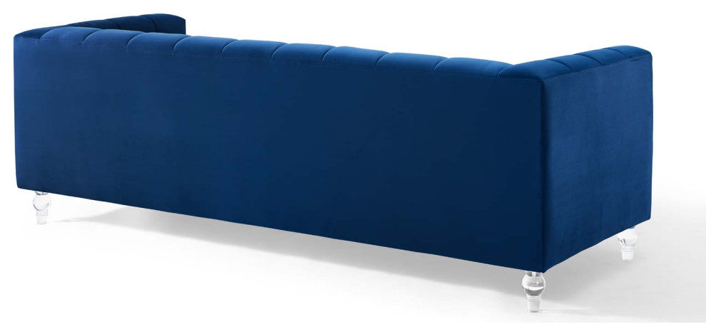 Mesmer Channel Tufted Button Performance Velvet Sofa - Navy