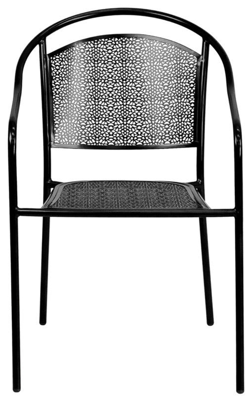 Black Indoor-Outdoor Steel Patio Arm Chair With Round Back