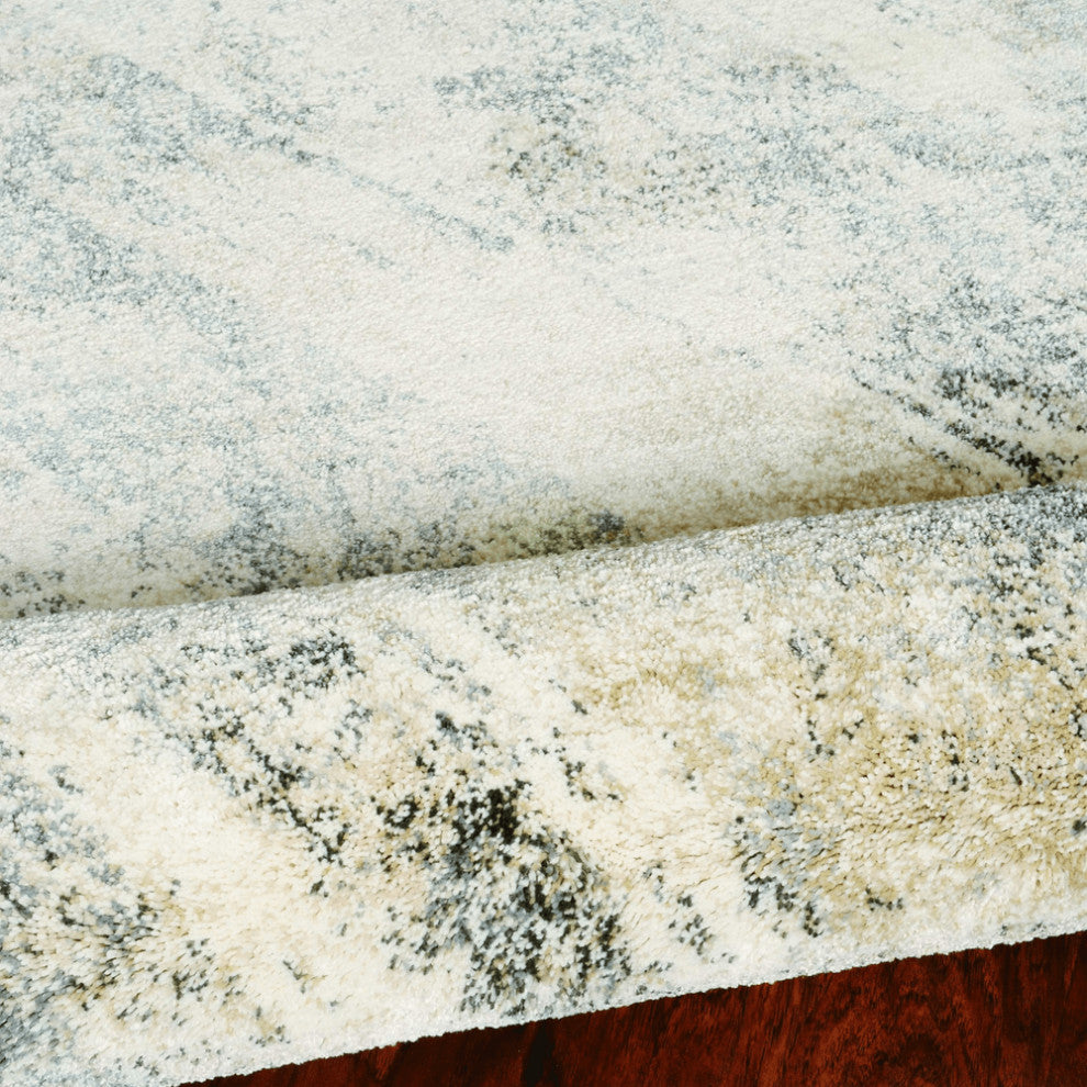 8'X10' Ivory Grey Machine Woven Abstract Brushstrokes Indoor Area Rug
