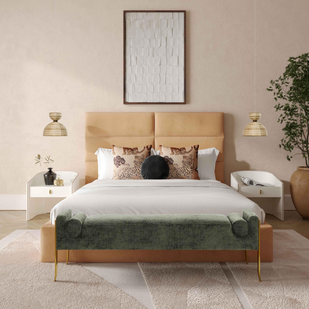 Eliana Honey Velvet King Bed - Honey