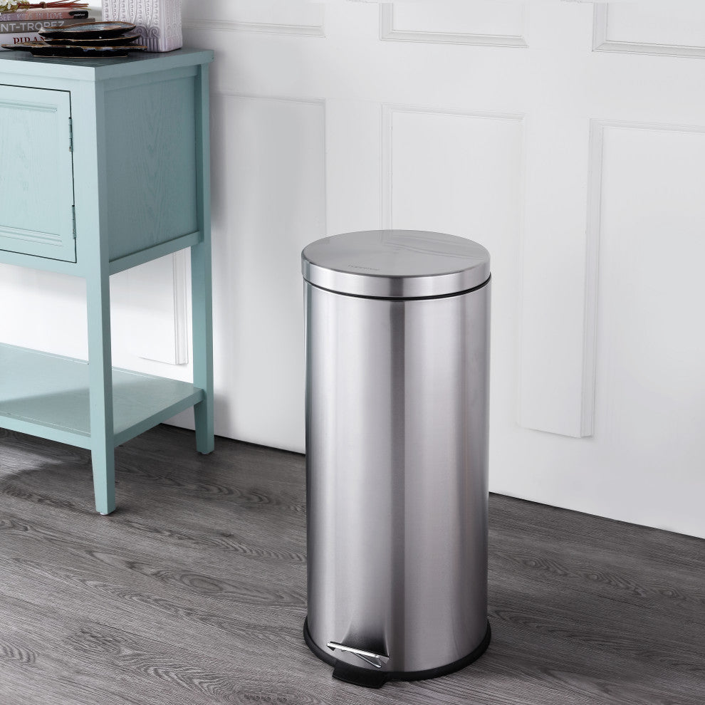 Oscar 8-Gallon Step-Open Trash Can With Mini Trash Can, Stainless Steel