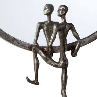 Modern Minimalist Man Iron Wall Mirror, Round Sculpture 18" Rustic Left Facing