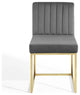 Tufted Side Dining Chair, Velvet, Metal, Gold Gray, Cafe Bistro Restaurant