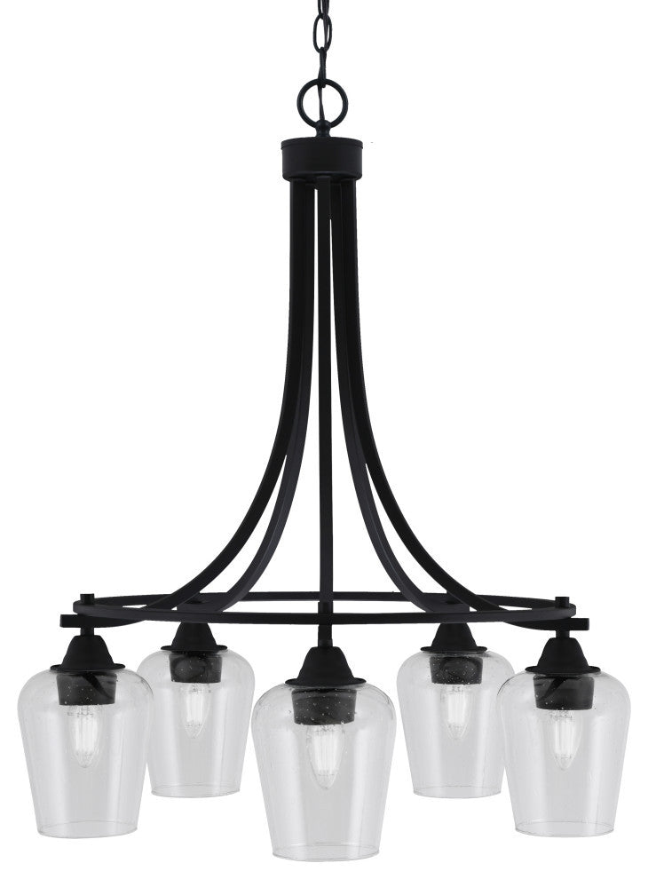 Paramount 5-Light Chandelier, Matte Black, 5" Clear Bubble Glass
