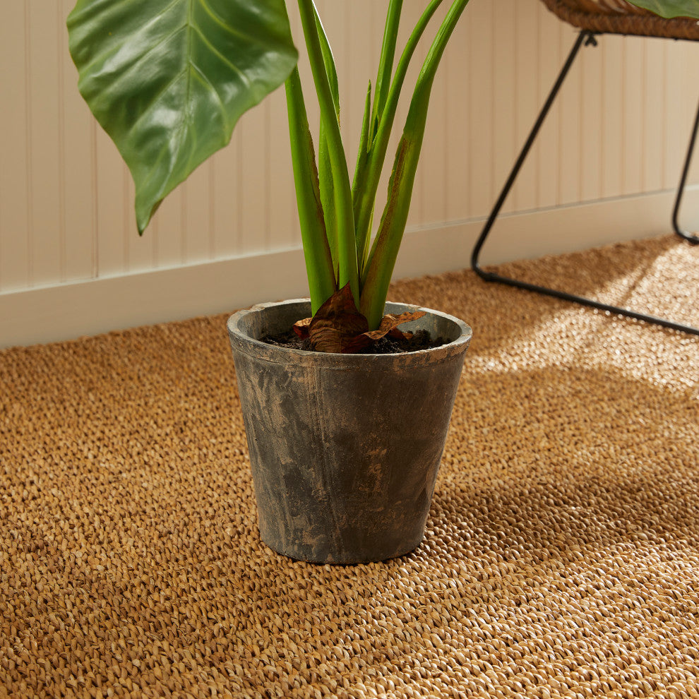 Large Elephant's Ear Green Leaf Faux Floral Plant Big Leaves 42 in Rustic Pot