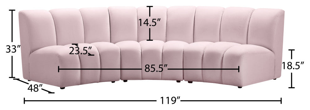 Infinity Channel Tufted Velvet Modular Chair, Pink, 3 Piece