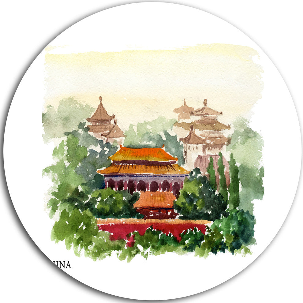 China Vector Illustration, Cityscape Disc Metal Artwork, 38"