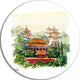 China Vector Illustration, Cityscape Disc Metal Artwork, 38"