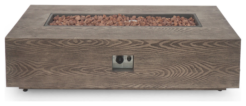 Hearth Outdoor 50,000 BTU Rectangular Fire Pit, No Tank Holder, Brown Wood Patt