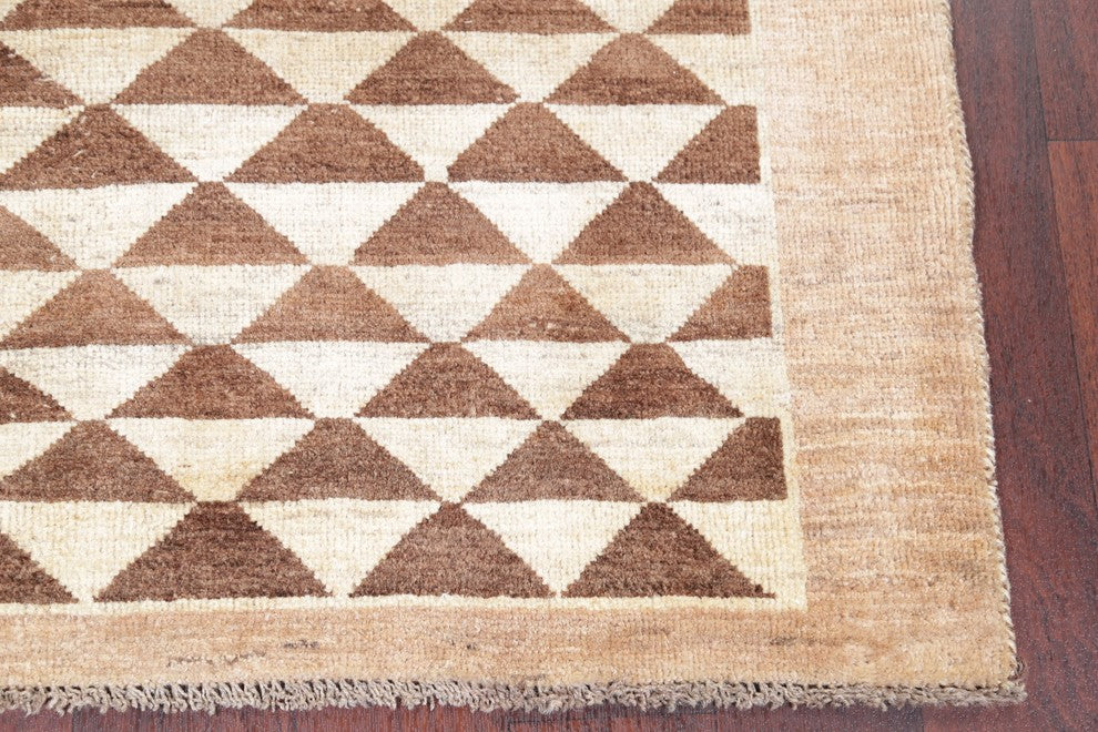 Consigned, Gabbeh Geometric Hand-Knotted Persian Oriental Rug, Brown, 4'9"X3'7"