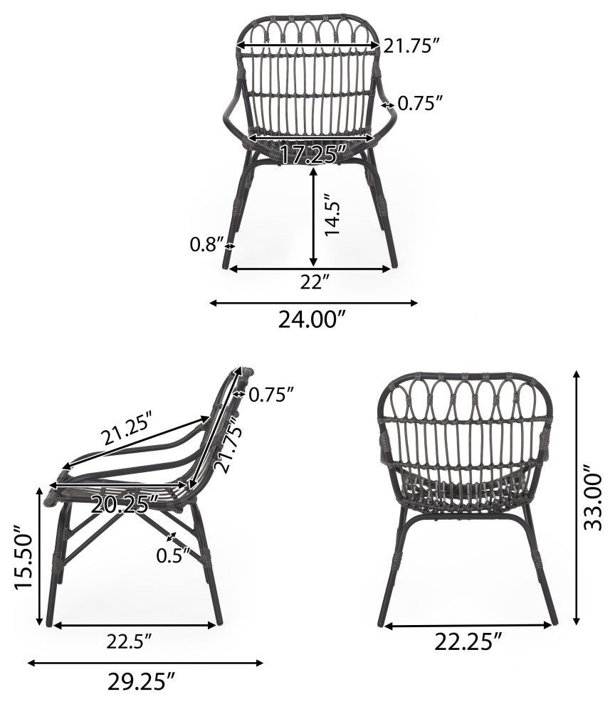 Barrister Outdoor Wicker Accent Chairs, Set of 2, Dark Gray