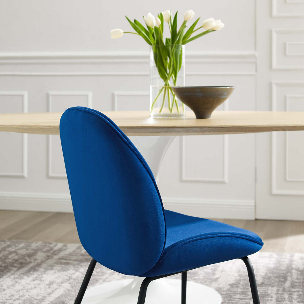 Side Dining Chair, Set of 2, Velvet, Metal, Blue Navy, Modern, Bistro Restaurant