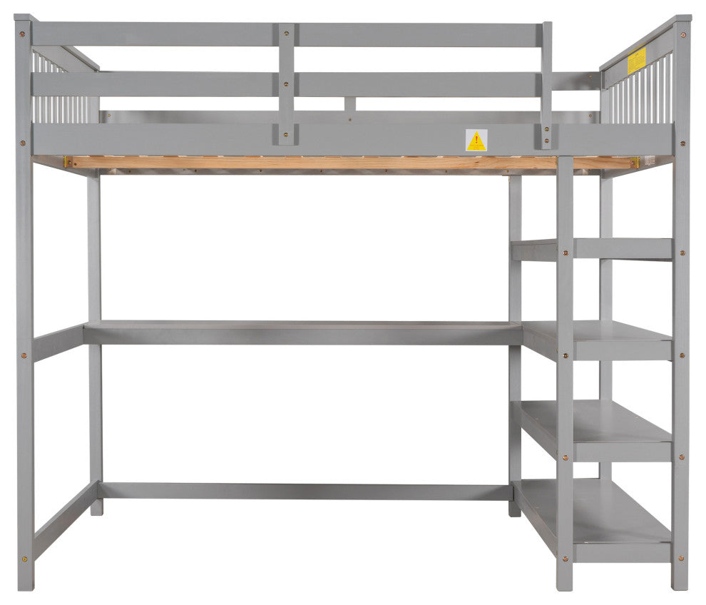 Gewnee Full Size Loft Bed with Storage Shelves and Under-bed Desk