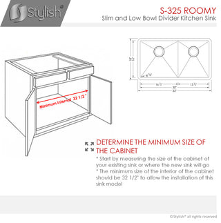 STYLISH 32" x 18" Stainless Steel Low Divider Undermount Kitchen Sink