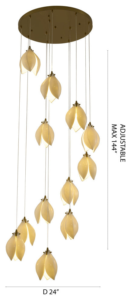 12-Light Bronze Single Pendant With A Cream Ceramic Flower