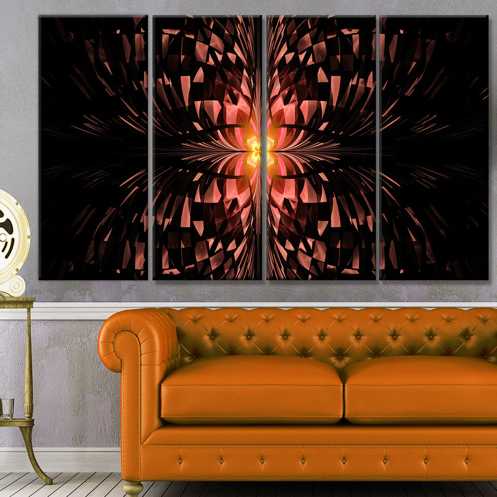 Brown Butterfly Pattern on Black, Abstract Art on Canvas, 48"x28", 4 Panels