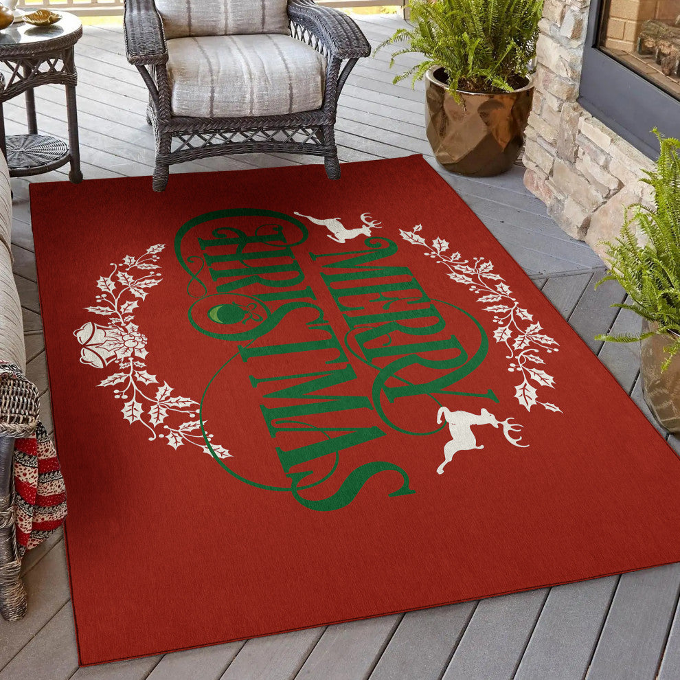 Indoor/Outdoor Wonderland WN6 Red Machine Washable 3' x 5' Rug