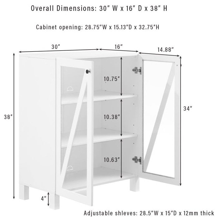 Modern Pantry Cabinet, Tempered Glass Doors & Adjustable Shelves, White