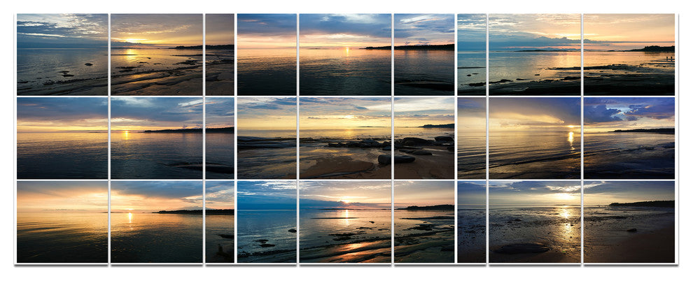 Sea Sunset Collage, Landscape Canvas Art Print, 83"x32", 7 Panels