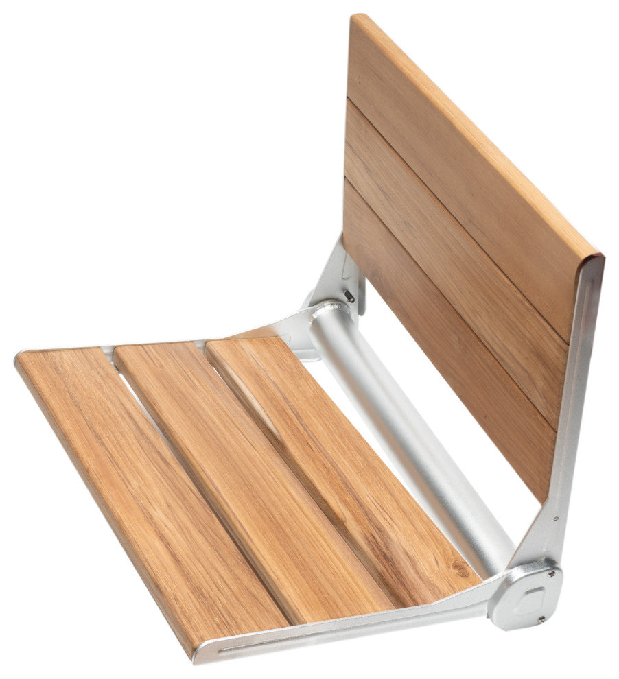 17" Folding Teak Wood Shower Seat Bench with Backrest
