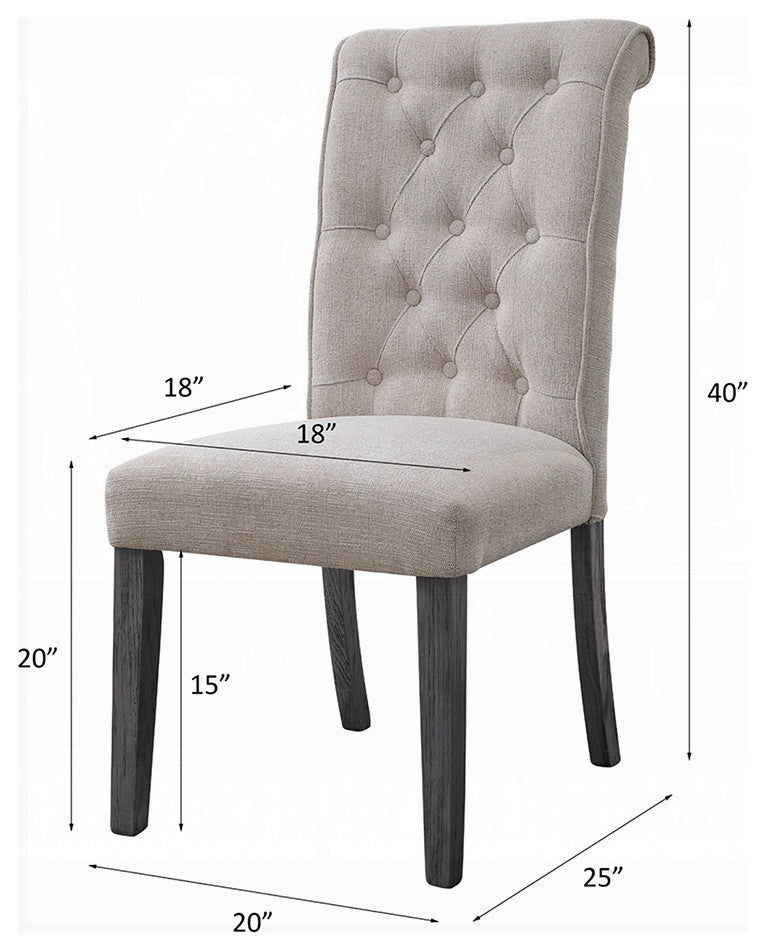 Yabeina Side Chair, Set of 2, Beige Linen and Gray