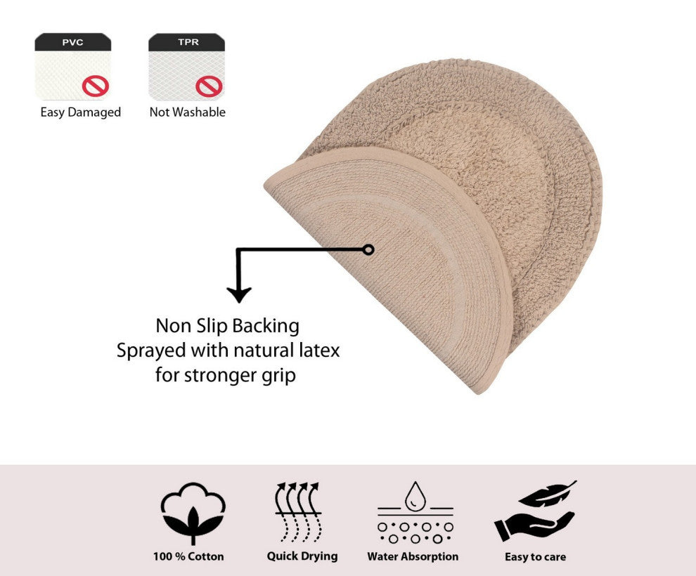 Double Ruffle Collection Bath Rugs Set, 3-Piece Set With Runner, Linen