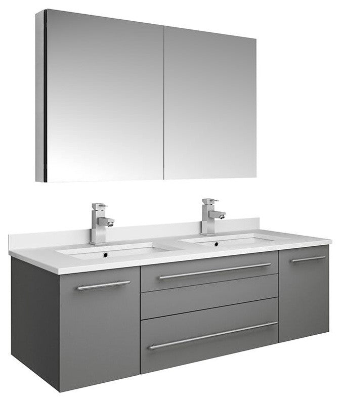 Fresca Lucera 48" Wall Hung Double Sink Bathroom Vanity With Medicine Cabinet