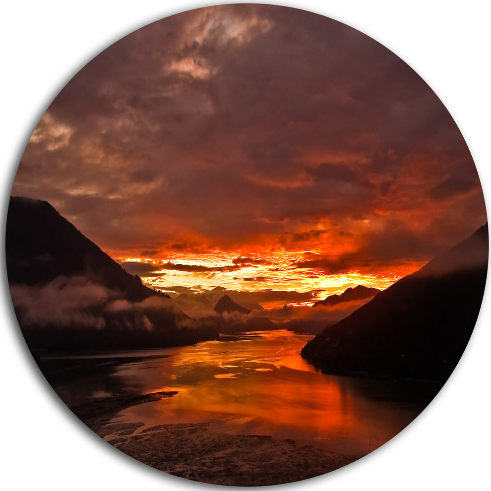 Sunrise In Cloudy Day New Zealand, Landscape Disc Metal Wall Art, 23"