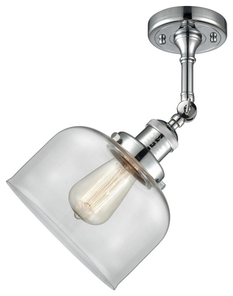 Large Bell 8" Semi-Flush Mount, Polished Chrome, Glass: Clear